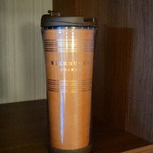 2007 Starbucks Black with brown and gold 16oz Travel Mug